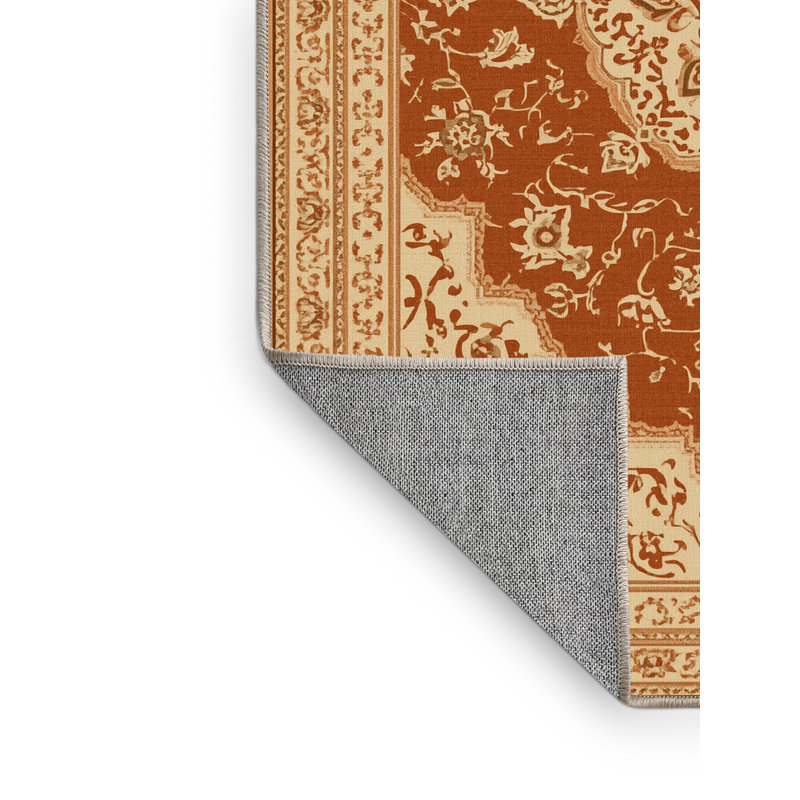 Machine Washable Pantelis Traditional Oriental Rug in Brown – Beige Binding, 5 x 7