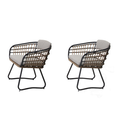 Ensemble de chaises d'extérieur en osier avec coussins (ensemble de 2)