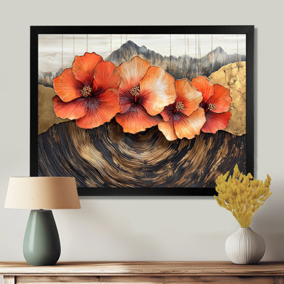 Hibiscus en fleurs sur un horizon en bois III - Hibiscus, art mural