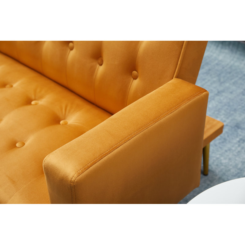 Amalyn 75'' Velvet Reclining Sleeper Sofa, Orange Velvet
