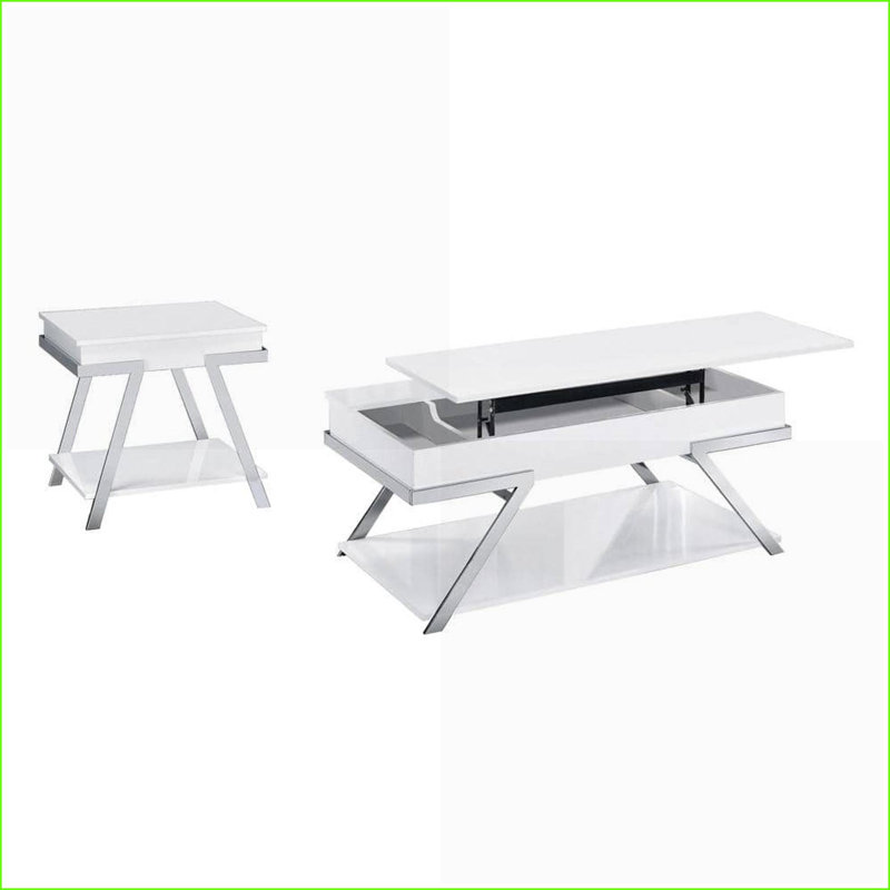 Table de bout contemporaine blanche avec structure chromée et finition ultrabrillante - peu encombrante et facile à nettoyer