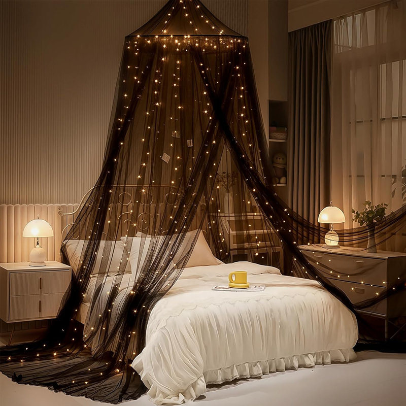 Auvent de lit avec lumières, auvent de lit avec étoiles lumineuses, rideaux de lit à baldaquin pour lit simple à très grand