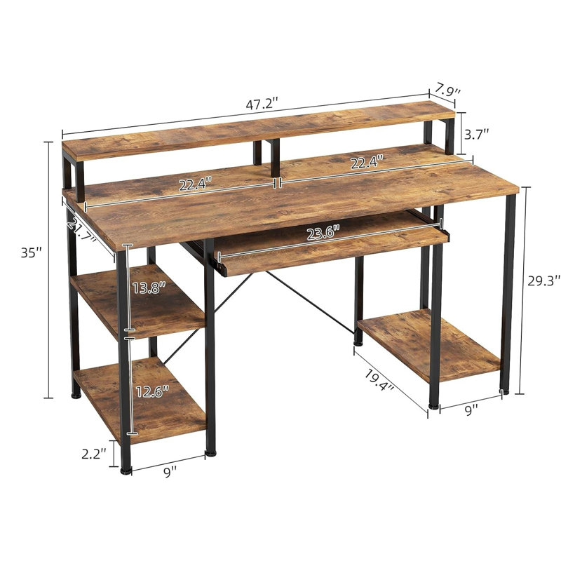 Computer Desk, Home Office White With Keyboard Tray, Study Writing Table Studio Work With Shelf, Wood, Black