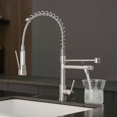 Robinet de cuisine commercial avec douchette rétractable, robinet d'évier de cuisine à poignée simple en acier inoxydable