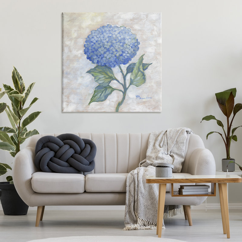 Toile traditionnelle en forme d'hortensia bleu, design par Paul Brent, H 36 po x l 36 po