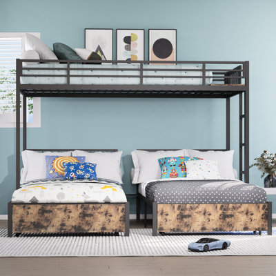 Lit superposé triple en métal pour, détachable à 3 lits simples, finition noire, solide et, conception de réduction de bruit, utilisation moderne de chambre à coucher, aucun sommier tapissier, assemblage rapide avec des instructions claires en rouille,