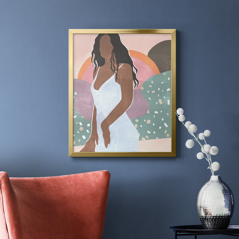 Curly Lady I, toile encadrée de qualité supérieure - prête à être accrochée, Or, H 24 po x l 20 po