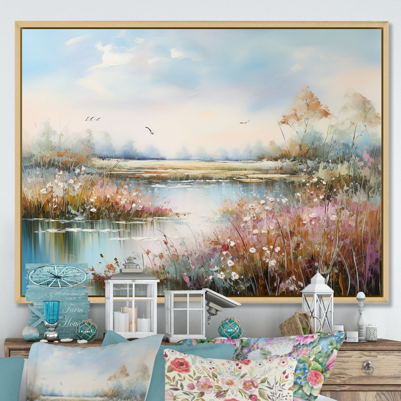 «Flower Meadow Charm» sur impression sur toile, Cadre naturel flottant, H 16 po x l 32 po x P 1 po