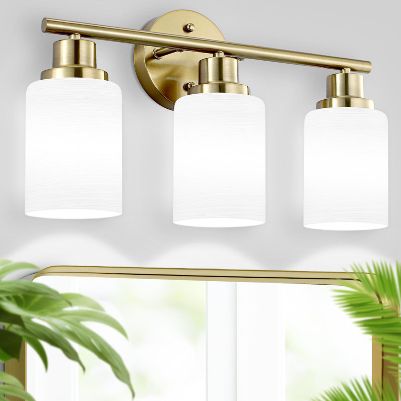 Luminaires de salle de bain dorés, luminaire de salle de bain 3 lumières avec abat-jour en verre givré, luminaire de salle de bain doré brossé, appliques modernes