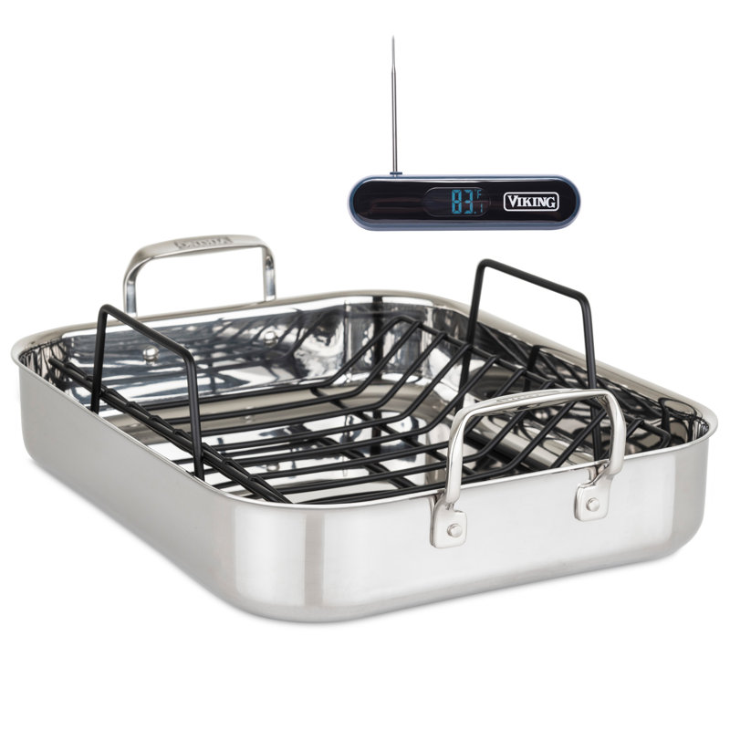 Viking 3 Ply Stainless Steel Roasting Pan with Rack and Thermometer Set