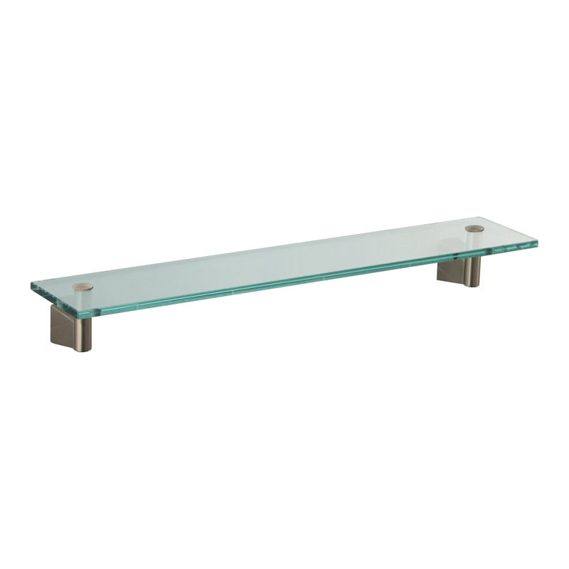 Bleu Wall Mount Rectangle Tempered Glass Shelf | Floating Shelf, Satin Nickel