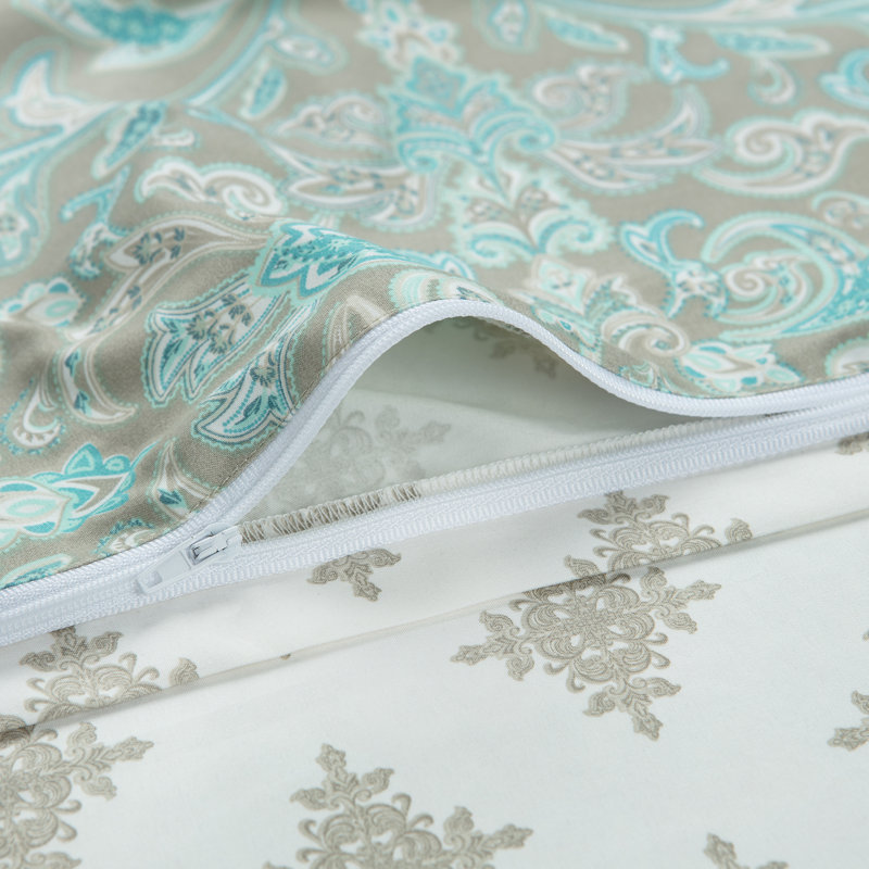  Ensemble de housse de couette réversible ultra doux en damas, Housse de couette grand et 2 taies décoratives