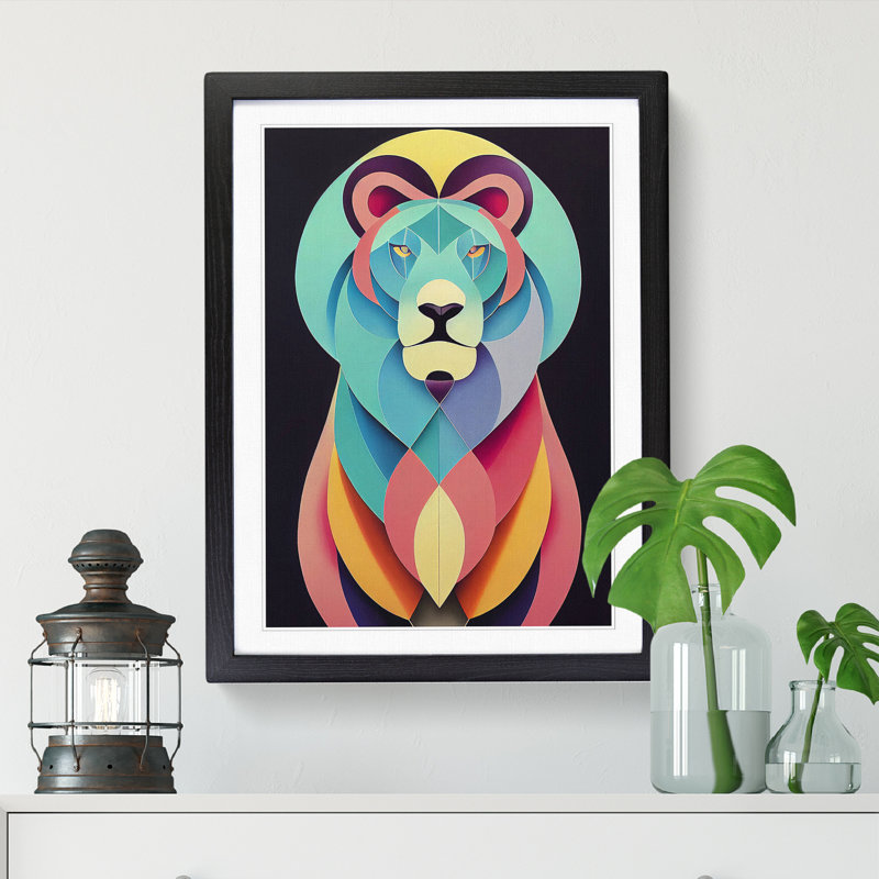 Contemporary Lion Vol.4 1 Piece Single Picture Frame Wall Art, 64cm H x 46cm W, Oak Framed