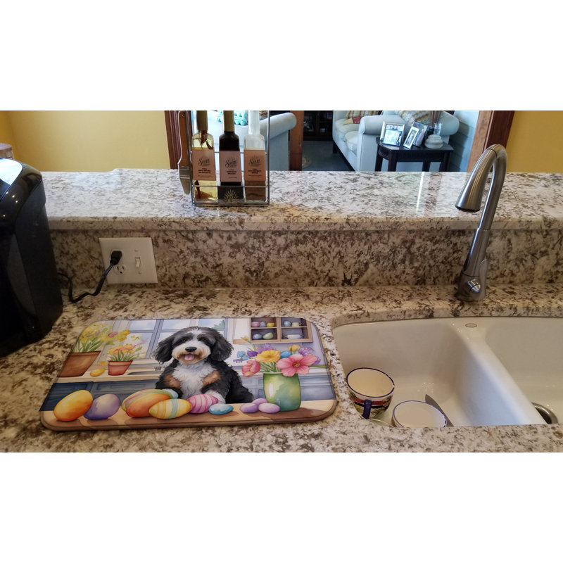 Decorating Easter Bernedoodle Dish Drying Mat
