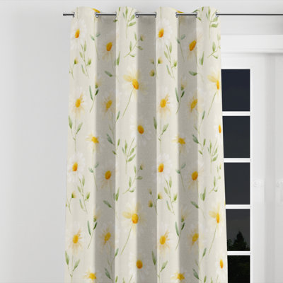 Floral Room Darkening Curtains - Yellow Soft Daisy Sunshine Grommet Curtain - 1 Panel