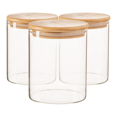 Argon Tableware - Scandi Glass Storage Jars with Wooden Lids - Set of 3