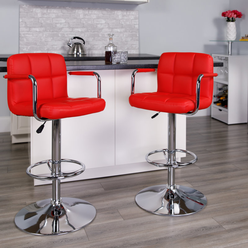 Chestertown Adjustable Bar Stools - Counter Height Barstools with Back and Armrest, Red