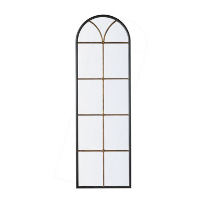 23.5x74.5" Arched Floor Mirror with Black and Gold Windowpane Design