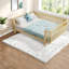Lit plateforme robuste en bois et en fer pour enfants avec garde-corps, finition naturelle, parfait pour toute chambre à coucher
