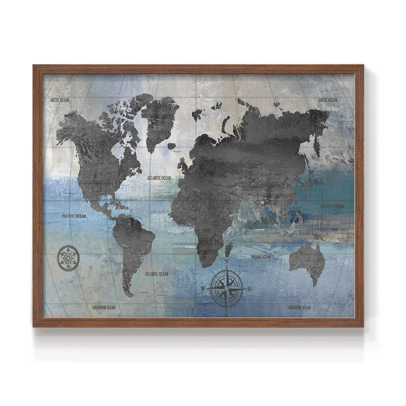 Carte du monde - impression encadrée - redéfinissable, Noyer, H 11 po x l 14 po
