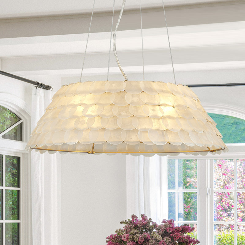 Lustre moderne à 4 lumières en forme de coquillage Capiz Dia 20 pouces