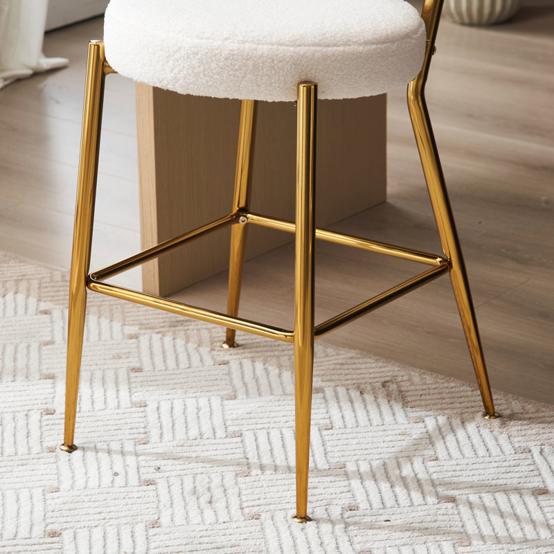 Tabourets de bar rembourrés Modern Teddy, Siège beige / cadre doré, 2