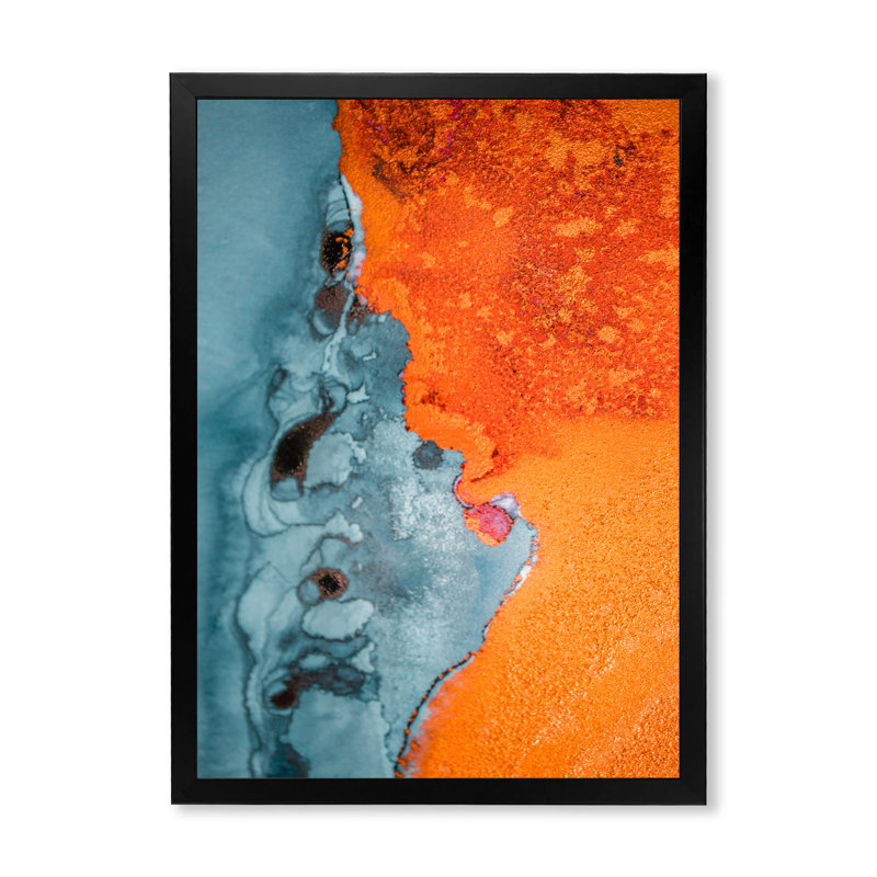 Orange et bleu sur fond de pierre liquide - œuvre d'art moderne sur toile, H 20 po x l 12 po x P 1 po
