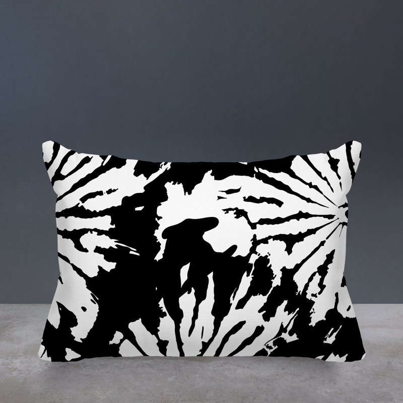 Coussin Cecil, H 14 po x l 20 po, Motif floral blanc / noir