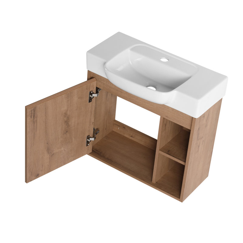 Meuble-lavabo mural 24 po avec lavabo en céramique blanche et porte à fermeture en douceur, emballage KD