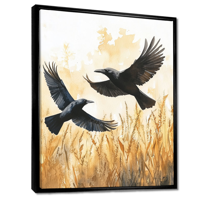 Koziol, corneilles foncées dans le champ de maïs III - oiseau, art mural, Noir, Impression encadrée flottante