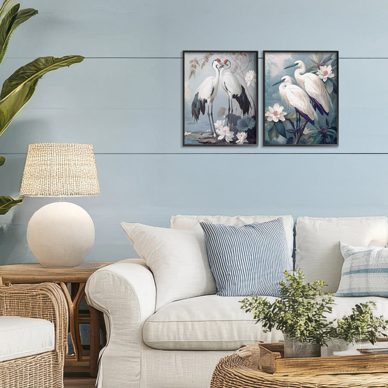 Ensemble de 2 giclées encadrées Shore Line Magic Birds, design par Steve Hunziker, H 14 po x l 11 po