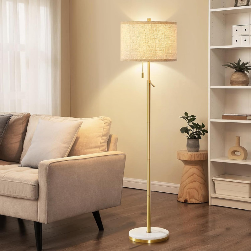 Marble Floor Lamp, Adjustable Height Standing Lamp With Marble Base Tall Lamp With Pull Chain Switch Floor Lamps For Living Room, Bedroom & Office Bulbs Not Included(Gold)