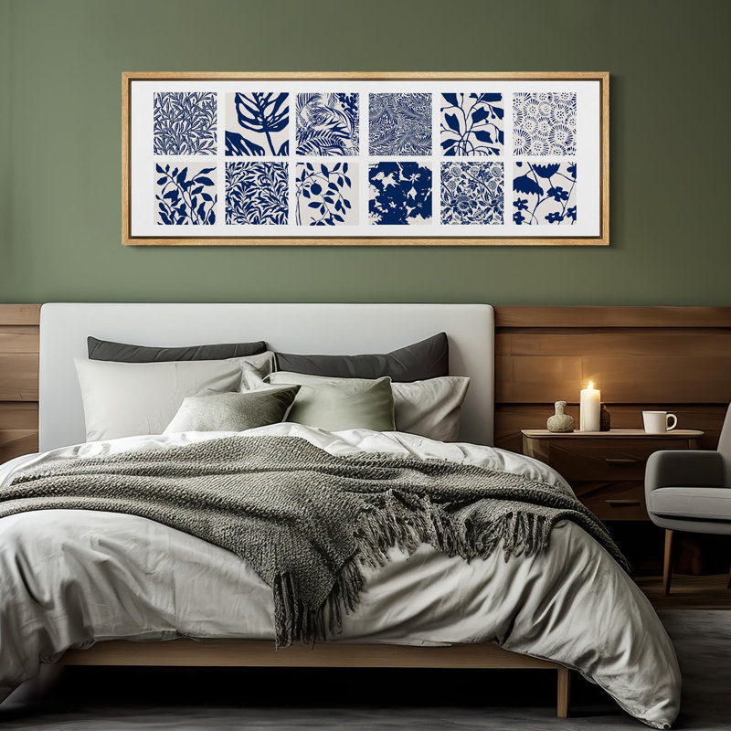«Abstract Botanical Blue Botanical Elegant Floral», reproduction d'art sur toile, H 20 po x l 60 po, Noir, noir, noir, noir