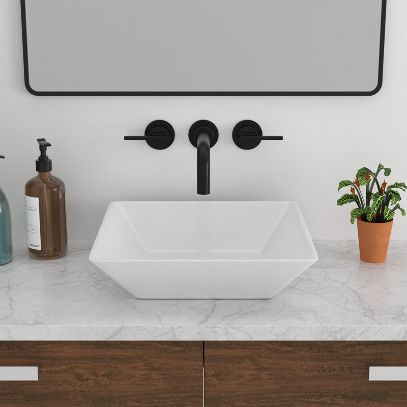 16'' White Ceramic Rectangular Vessel Bathroom Sink