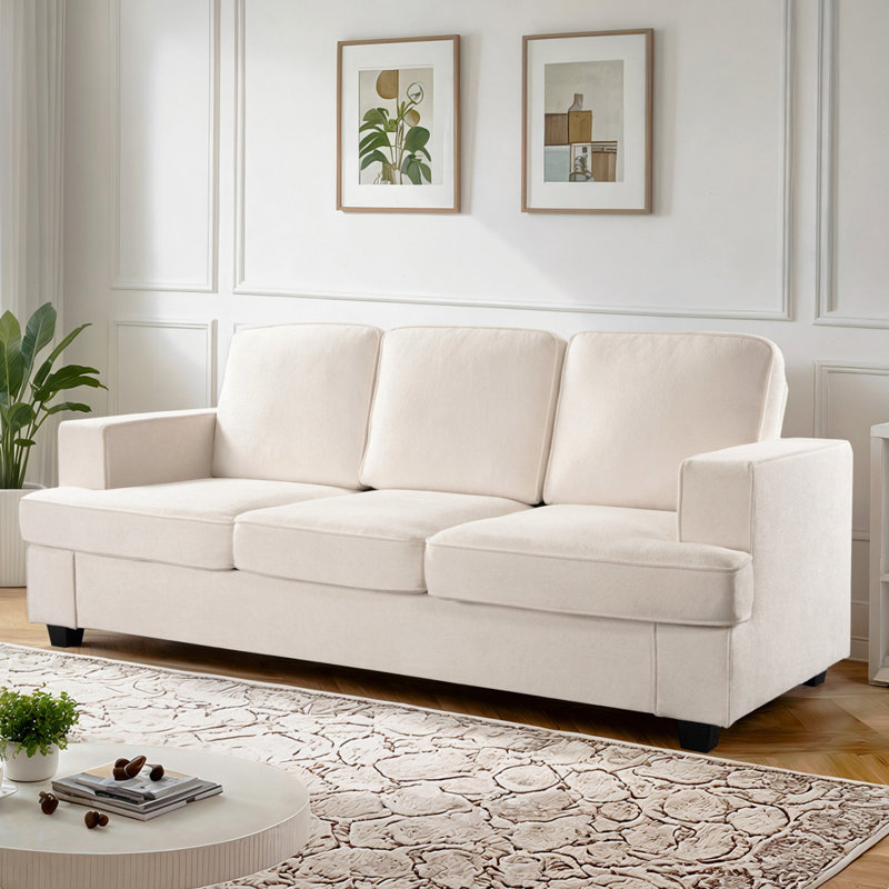 Canapé 3 places moderne et confortable en velours avec assise profonde, mousse haute densité et coussins de dossier amovibles pour se détendre et travailler