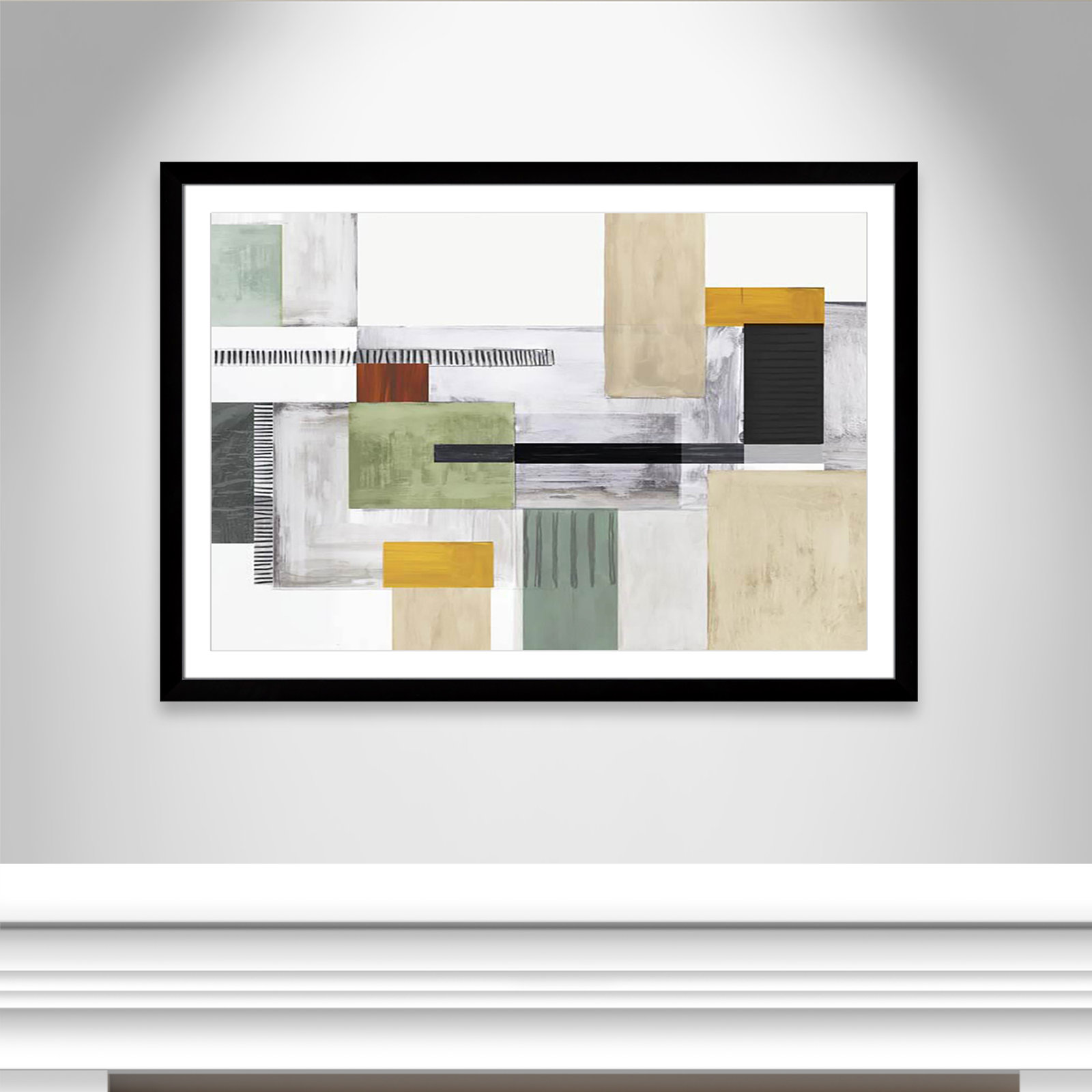 Playful Blocks Print by Tom Reeves, White, Black Cube Picture Framed, 35" H x 49" W x 1.25" D