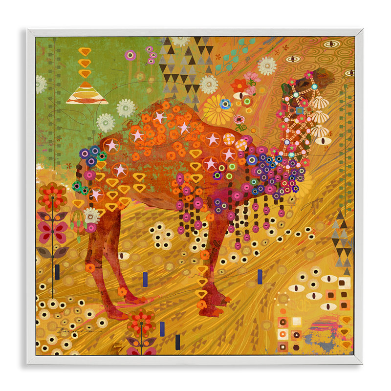 Boho à motif chameau encadré sur bois, H 24 po x l 24 po x P 1,5 po, Giclée encadrée blanc bord de mer