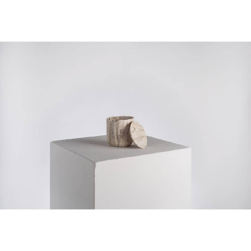 Less Is More Low Container W/ Lid - Travertine Marble Cream