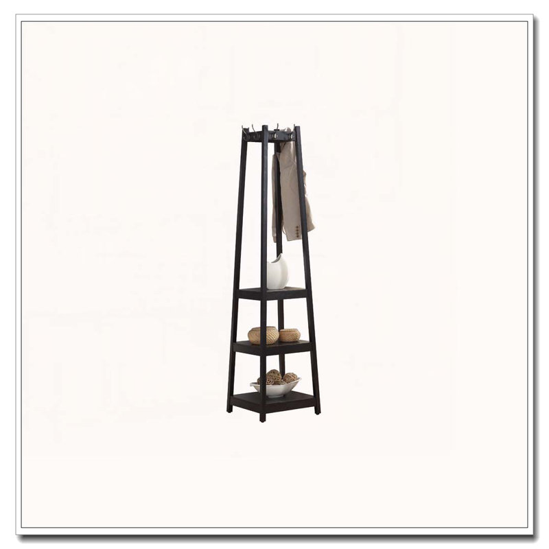 Coat Rack W/ 3-Tier Storage Shelves, Black