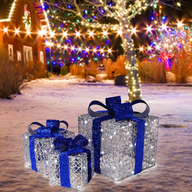 Lighted Gift Boxes Set of 3, Blue