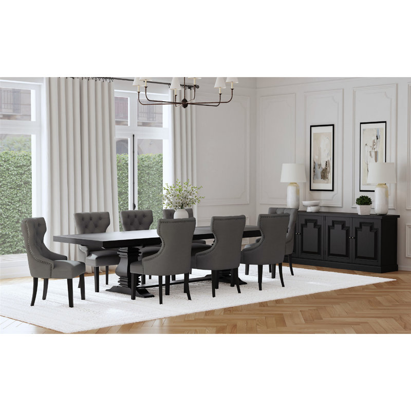 Chaise de salle à manger rembourrée à dossier tonneau avec capitonnage à boutons et capitonnage 1 pièce Modern, Gris, Noir