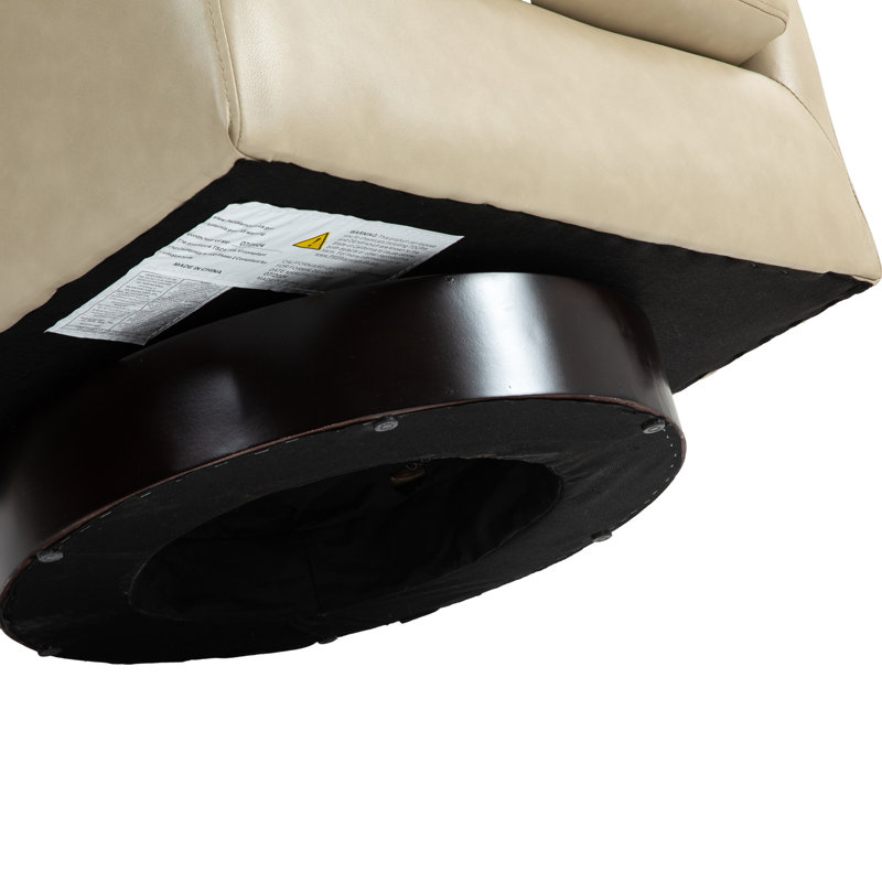 Fauteuil pivotant Frankie en similicuir crème avec piètement en bois massif, Similicuir crème