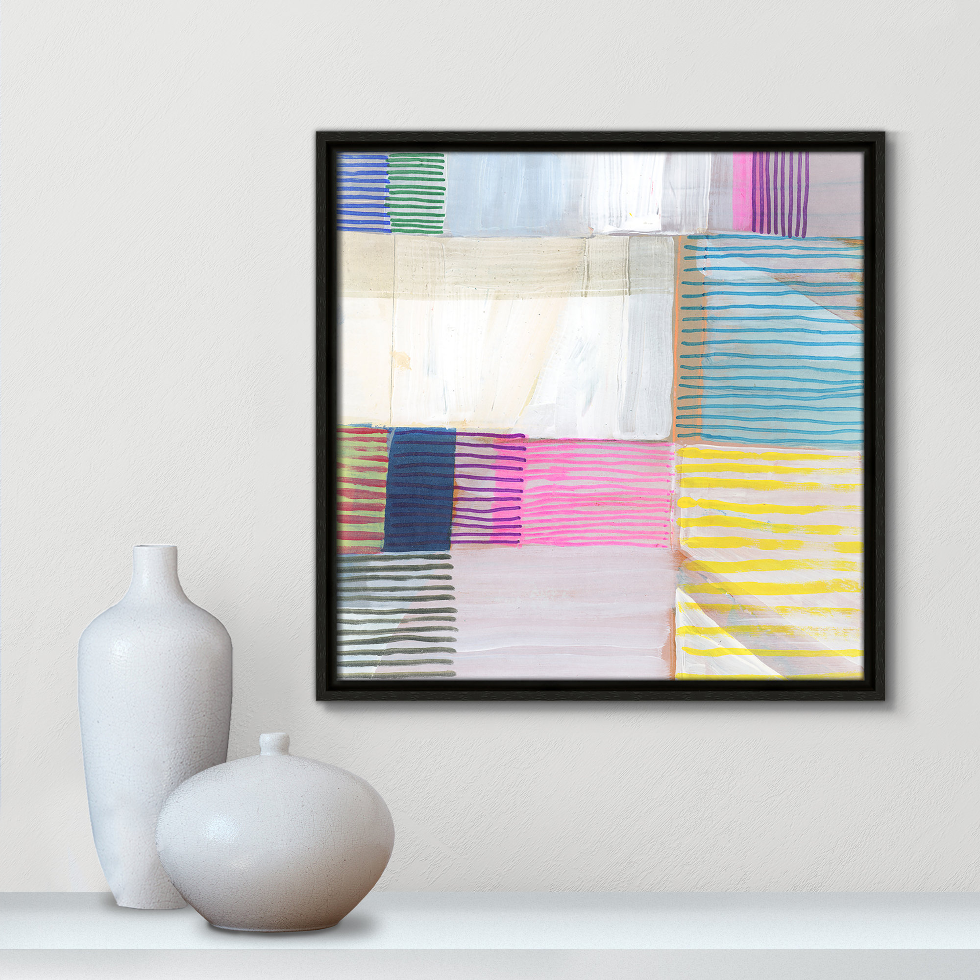Bright Net III by Cartissi - Floater Frame Painting on Canvas, 17.5" H x 17.5" W x 2" D, Espresso Framed