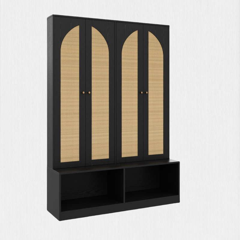 78.7"H Hall Tree with Bench and Storage Cabinet, Black