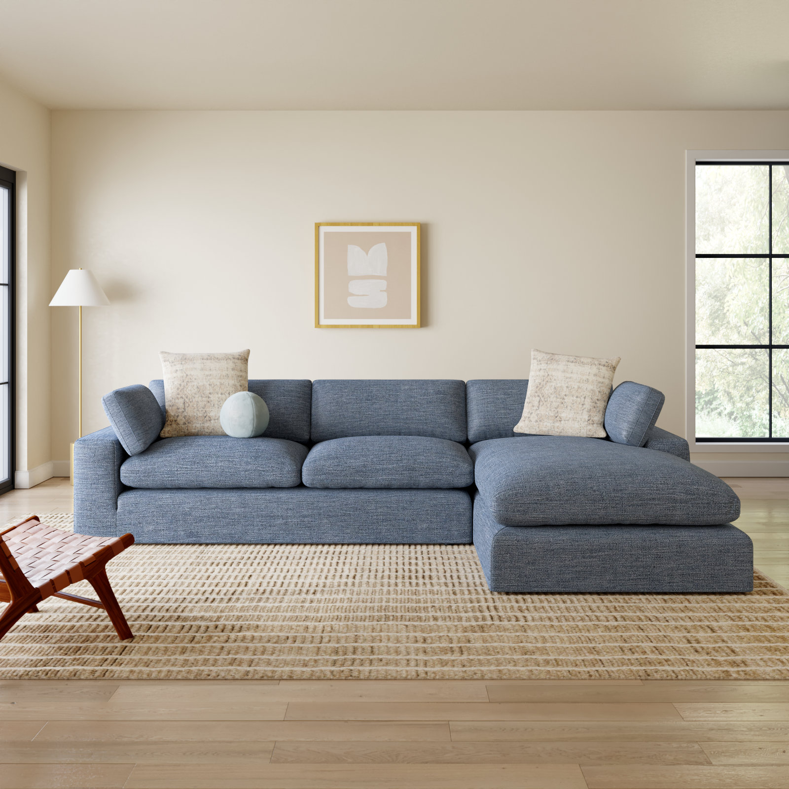 Asher Sofa and Chaise, Right Hand Facing, Brent Dark Gray Performance Chenille
