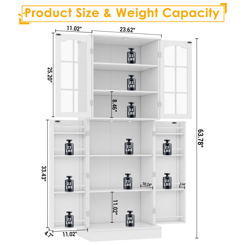 64” Kitchen Pantry Cabinets with Adjustable Shelves