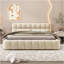 Grand lit plateforme tapissier avec tissu épais, lit au sol avec cadre, beige