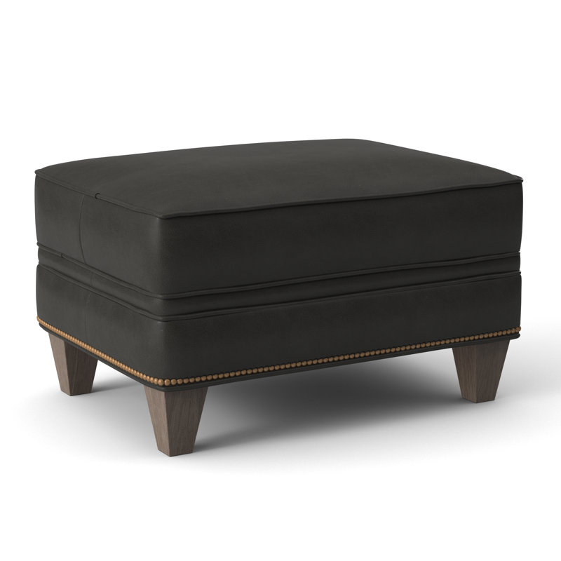 Taraval Ottoman, Aline Light Gray Stonewash Genuine Leather, Stone, French Natural