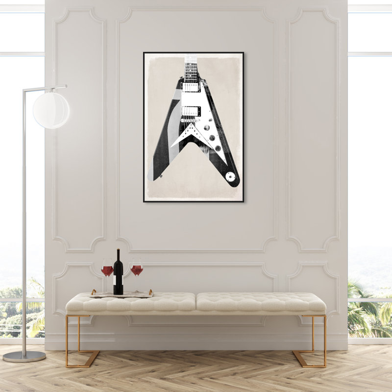Guitare électrique - Peinture sur toile, Cadre noir, H 45 po x l 30 po