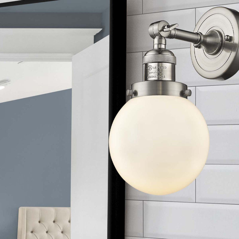 Clementina Dimmable Bath Sconce, Matte White Cased, 60 Watt Vintage Incandescent Bulb, Brushed Satin Nickel